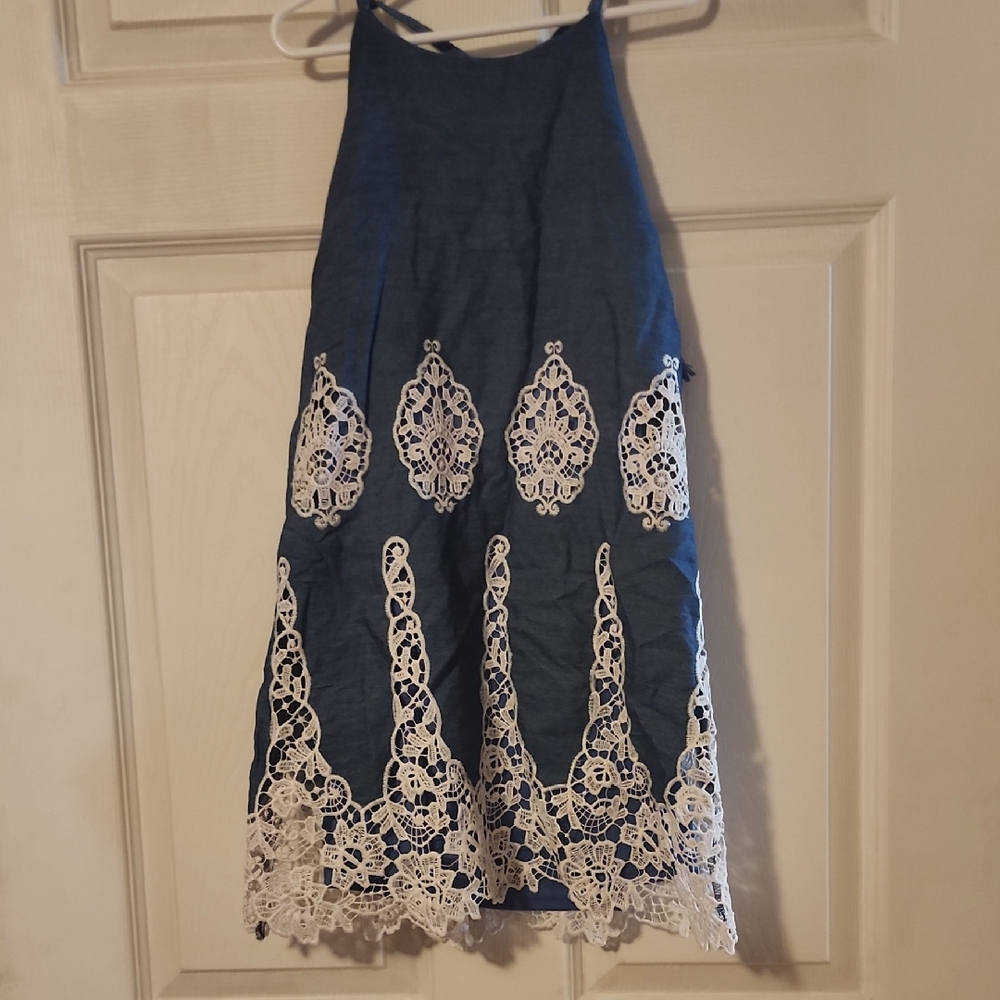 Rare Editions Blue and White Lace Kids Casual Dress